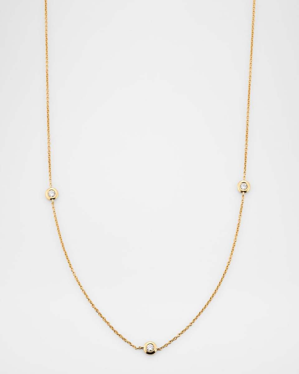 18K Yellow Gold 3 Diamond Dot Necklace, 0.24tcw